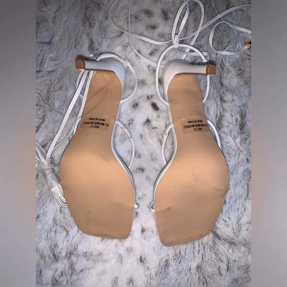 Lulus Majorine White Feather Lace-Up High Heel Sandals - Picture 7 of 9